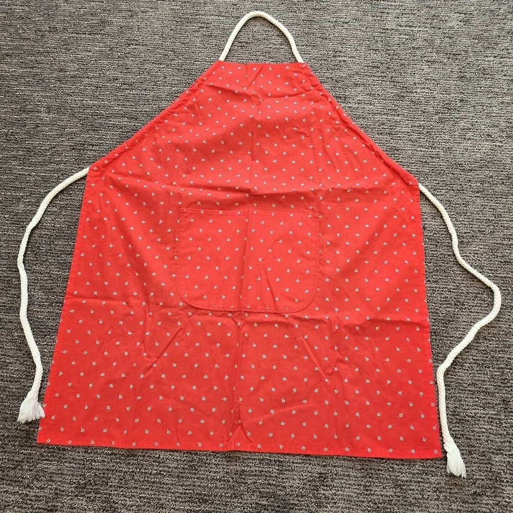 Vintage Sodahl Cottagecore Dotted Floral Red White Kitchen Apron Rope String